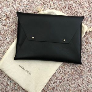 Black leather clutch